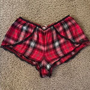 Victoria's Secret Red & Black Plaid Lace-Trim Sleep Shorts